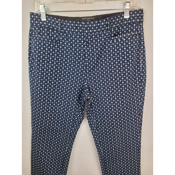Banana Republic Women Jackson Fit Diamond Spotted Print Cropped Pants Blue Sz 6 - Picture 2 of 9